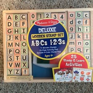 BRAND NEW Melissa & Doug DELUXE Wooden Stamp Set A•B•Cs 1•2•3s